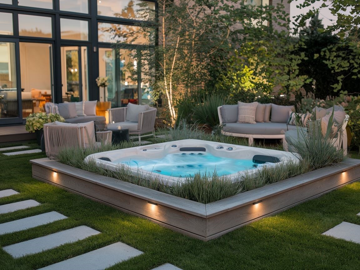 0Komfortowy taras z jacuzzi w naturalnym otoczeniu